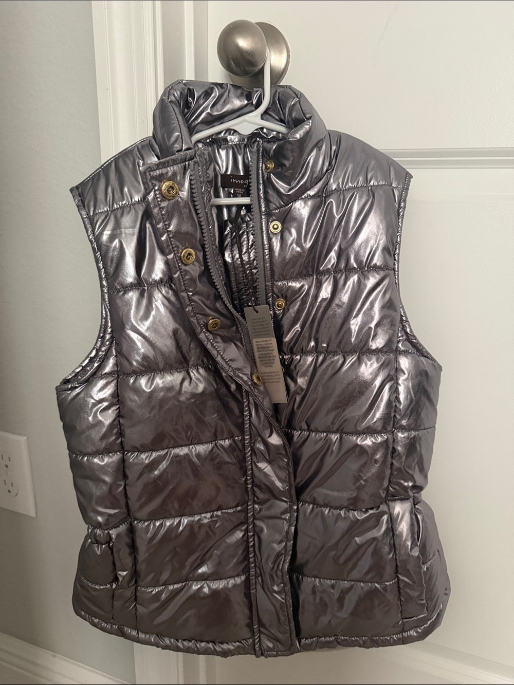 Imoga Metallic Silver Quilted Puffer Vest